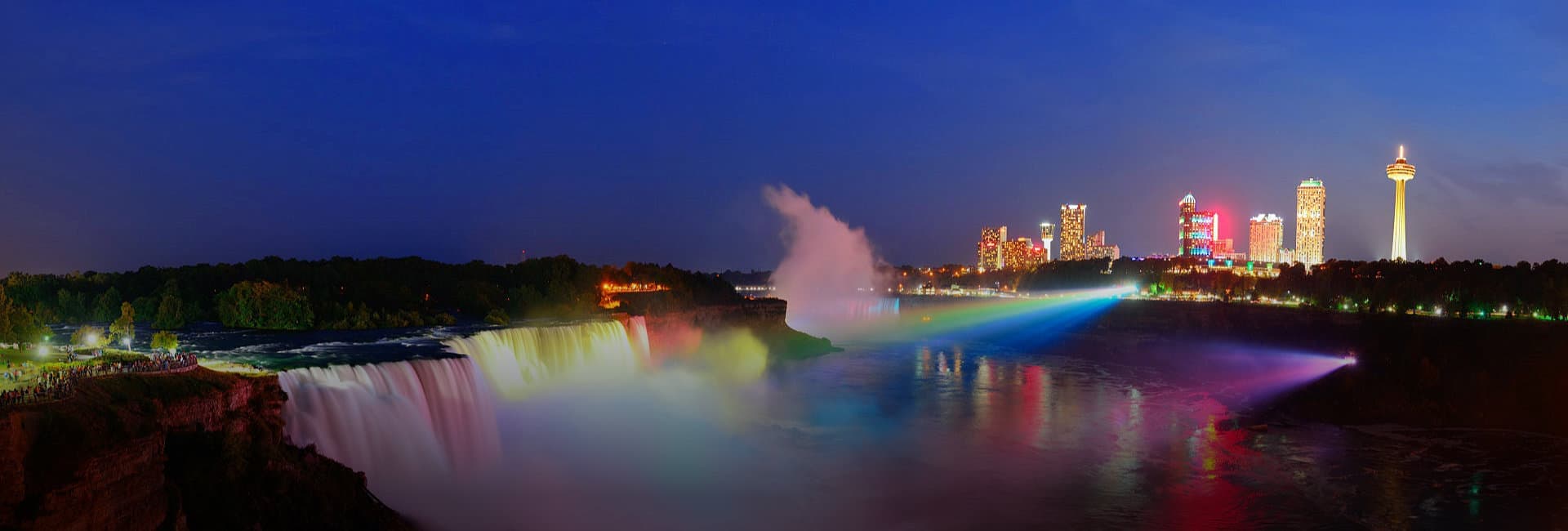 waterfalls and buildings